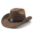 Cappello da cowboy marrone in pelle scamosciata con fascia intrecciata e fibbia turchese - M (56-58cm) / Marrone