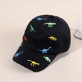 Kids black cotton baseball cap featuring colorful dinosaur embroidery for boys and girls - One Size / Black
