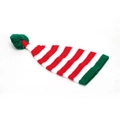 Bonnet de Noël tricoté à rayures rouges et blanches avec pompon vert et bordure - Queue longue bloc de couleur rouge blanc vert (E)