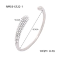 Silver stainless steel bangle with white pearls and measurement details, 20.8g weight - Silver Open Cuff White Pearl Beads (NMSB-E122-1) / 18K Gold