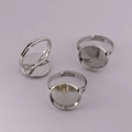 Silver adjustable ring base with flat round tray for DIY jewelry making accessories - 8mm / White K/Silver