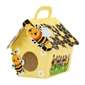 Yellow trapezoid gift box with cute bee illustrations and a clear round window - Bee Themed Handheld Box