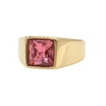 Anello largo in titanio dorato minimalista con una gemma rosa quadrata centrale - US 7 / Colore Oro Piedra Rosa
