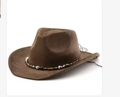 Cappello da cowboy western marrone in finta pelle scamosciata con fascia di perline etnica - M (56-58cm) / Stile Perlato Retrò Marrone (09) / Marrone