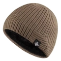 Fleece-lined knit beanie in brown, thick winter warm hat for men and women - Khaki (with Snowflake Tag)