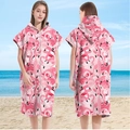 Pink microfiber hooded beach poncho with flamingo prints and zipper for quick drying - Sleeveless Zipper Style - Flamingo Head