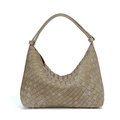 Chique beige suède geweven schoudertas met een elegante hobo-tas silhouet - Dennen Thee
