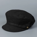 Dettaglio del cappello in lino nero con fascia decorativa e bottone in metallo dorato - M(56-58cm) / Nero