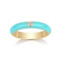 S925 silver gold-plated ring with sky blue enamel and round moissanite stone - R14880+gra/black Card / US Size 7 / Circumference 54.3mm