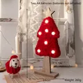32cm Red knitted wool Christmas tree ornament with LED light balls and wooden base - Red With LED Lights