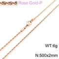 Titanium rose gold twist rope chain necklace 500x2mm with lobster clasp for men and women - 2mm Width 50cm Length (KN228810-Z)