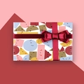 Cartoon animal gift wrap box with colorful geometric patterns and deep red satin bow - Cute Smiley Face / 50x70cm
