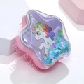 Dettaglio spazzola per capelli rosa a stella con unicorno e paillettes a sabbie mobili - Base Viola Pony