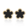 925 silver black agate four-leaf clover earrings with gold plating and studs - Earrings-Gold