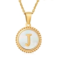 18K gold-plated stainless steel necklace with shell inlay round letter J pendant - Gold Letter J