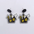Halloween acrylic haunted house drop earrings in black and yellow for festive costume accessory - Haunted House