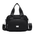 Große schwarze Nylon-Handtasche mit vielen Taschen und verstellbarem Umhängegurt - Schwarz