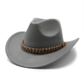 Detail of grey western cowboy hat with woven leather band and wooden beads decoration - M (56-58cm) / Gray