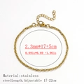 Women's gold twisted chain bracelet in stainless steel with adjustable lobster clasp - Double Box Link Style / 2mm Wide (17+5cm) / Gold