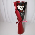 Detail of graduation teddy bear bouquet with sunflower and red ribbon in gift wrap - Black Red