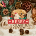 Wooden Merry Christmas hanging sign with Santa and reindeer motifs for tree decor - Santa and Reindeer Sign (22*11cm)