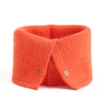 Detail of orange knitted neck warmer featuring three functional metal snap buttons - Orange