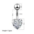 Silver heart zircon belly button ring made of stainless steel with clear crystal detail - Silver-Heart Large Zirconia