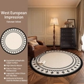 French vintage round rug in cream white with black floral patterns and non-slip backing - Diameter 80cm / Impression of Western Europe