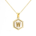 18K gold plated hexagon necklace featuring a white shell inlay with letter W pendant - With Chain / Gold - Letter W