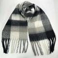 Thick black and white checkered winter scarf with soft brushed texture and long tassels - 53# (Black White Grey Plaid)