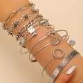 Silberfarbenes Gliederarmband-Set mit Herzschloss und Kristallen für Damen - Weiß K Silber Punk Kombination (4135)