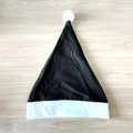 Classic black plush Santa hat with white fur trim and pom-pom on wooden background - Ordinary Non-woven Adult Style (30x40cm) / Black