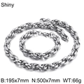Set collana e bracciale in acciaio inossidabile argento lucido per uomo e donna - Larghezza 7mm / Argento (KS107270-Z)