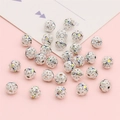 Silberne hohle Rundperle mit bunten Strasssteinen für DIY-Schmuck und Armbänder - Kupfer Strass Kugel / 6mm Rundkugel / 10 Stück Packung / Silber
