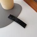Minimalist black rectangular hair clip with faceted beads and sleek matte base finish - Black