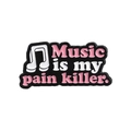 Emaille speld met tekst 'Music is my pain killer' en muzieknoot op zwart metaal - Music Is My Pain Killer Stijl (QHXZ1475)