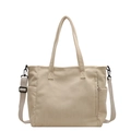Borsa tote in velluto a coste beige con tracolla regolabile e tasche laterali esterne - Taglia unica / Bianco Sporco