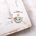 Retro light blue teapot alloy enamel pendant with red heart, 17mm DIY charm for jewelry - 18# Blue Teapot (F032) / 10 Pieces Pack