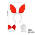 Three-piece bunny costume set with red ears headband, bow tie, and plush tail - Faux Fur 3-Piece Set / Red