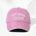 Pink washed cotton baseball cap featuring white Shit Show Supervisor embroidery - One Size / Pink