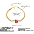 Detail of double-layer stainless steel bracelet with red stones and square zircons - Gold Red Zirconia