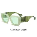 Chic oversized square sunglasses in transparent green with marble texture temples - Transparent Green Frame Green Lenses