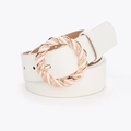 Cinturón minimalista de cuero PU blanco con hebilla dorada trenzada para mujer - Blanco