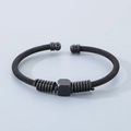 Black cable wire cuff bracelet with square bead and spherical ends in titanium steel - Style B Cube Bead With Spring Decoration / Black