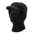 Winterliche schwarze Strickmütze mit Fleecefutter, Nackenwärmer und Schirm - Einheitsgröße / Schwarz