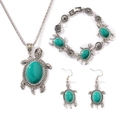 Bohemian schildpad sieraadset met ketting armband en oorbellen in vintage zilver - Antiek Zilveren Stijl (10654)