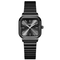 Elegante orologio nero minimalista da donna con quadrante quadrato e cinturino in metallo - Cassa Nera Quadrante Nero Cinturino Nero