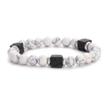Lava cube and marble glass bead bracelet with silver spacers on white background - White Howlite With Silver Spacers