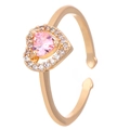 Adjustable golden heart ring with pink zircon gemstone and white crystal halo - KC Gold Pink Double Layer Heart