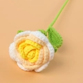Hand-knitted rose flower in yellow and orange yarn with green leaves for gifts - Gradient Skin-toned Yellow Rose Bouquet